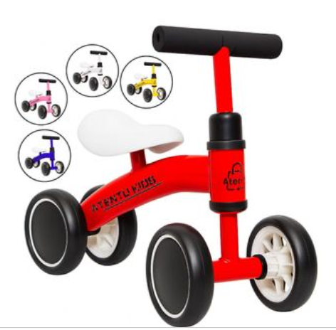 Bicicleta De Equilíbrio Andador Infantil Sem Pedal 4 Rodas